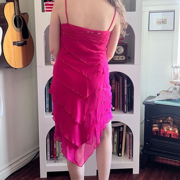 Vintage Sue Wong Pink Ruffle Beaded Silk Midi Dress Sz 8 90s Y2K Fairy Evening - Picture 4 of 10